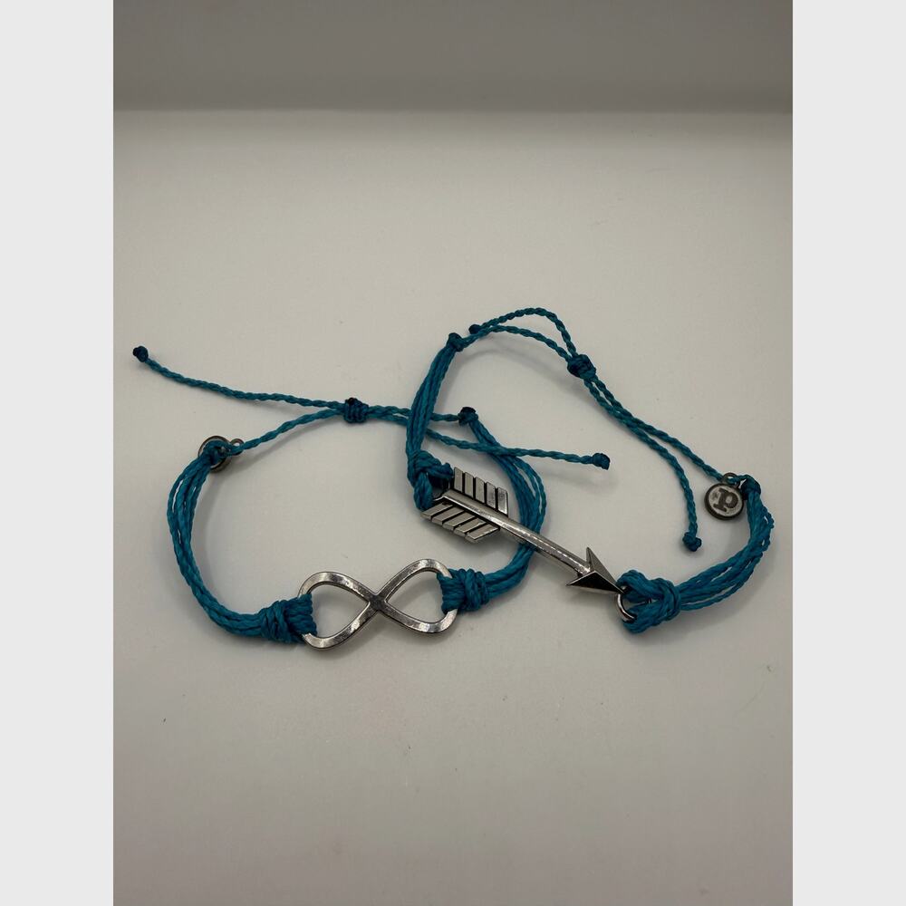 Pura Vida Infinity & Arrow Adjustable Bracelets Set of 2 Blue Cord